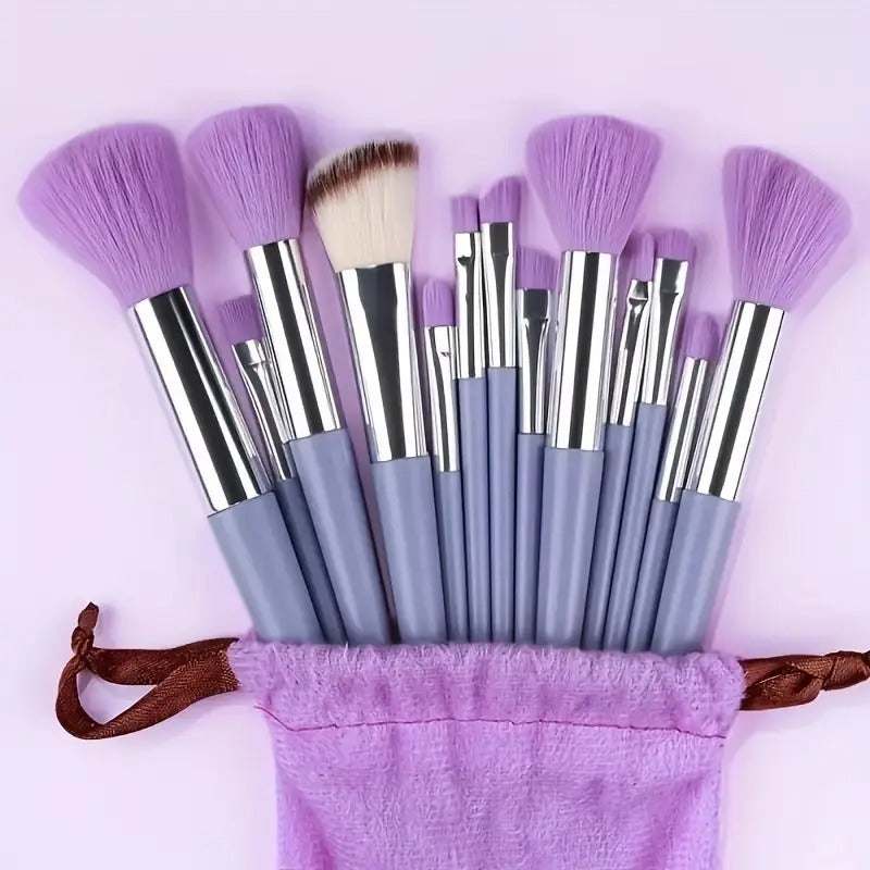 13-Pc Soft Makeup Brush Set – Powder, Foundation, Eyeshadow & Concealer