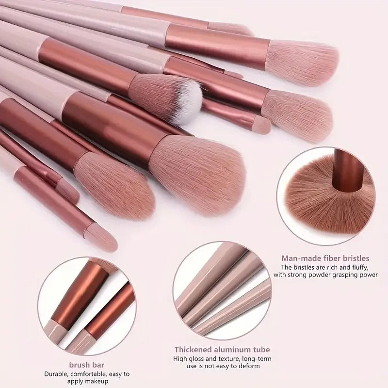 13-Pc Soft Makeup Brush Set – Powder, Foundation, Eyeshadow & Concealer