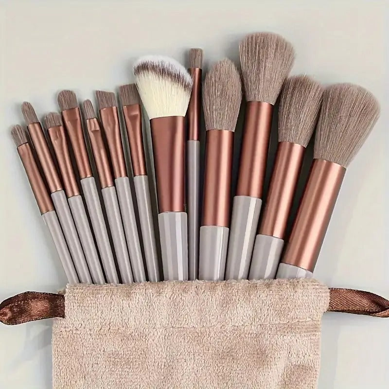 13-Pc Soft Makeup Brush Set – Powder, Foundation, Eyeshadow & Concealer